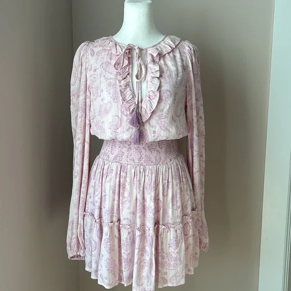 New House of Harlow 1960 Pink Purple Boho Mini Dress Paisley Long Sleeve size XS - Picture 12 of 12